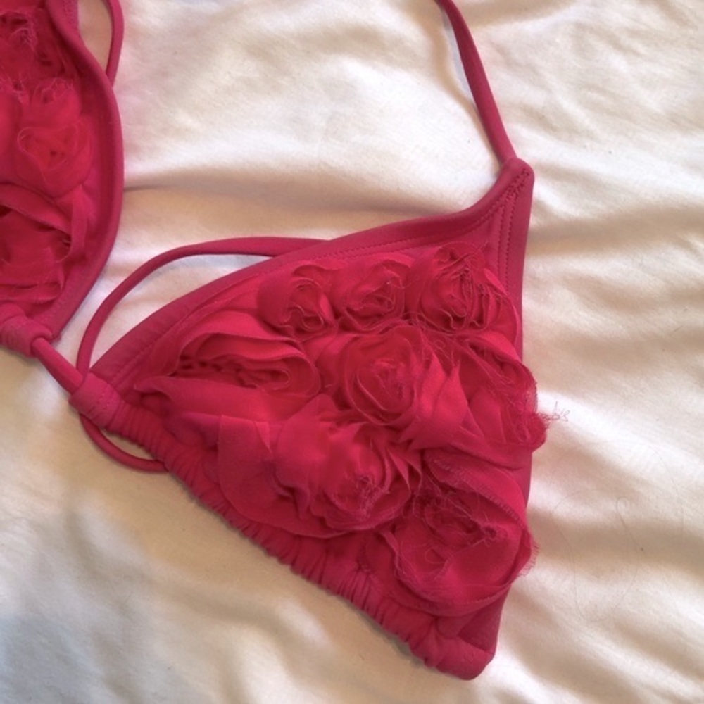 Neon Pink 3D Floral Flower Hot Pink Triangle Top Swimsuit Bikini Top Large